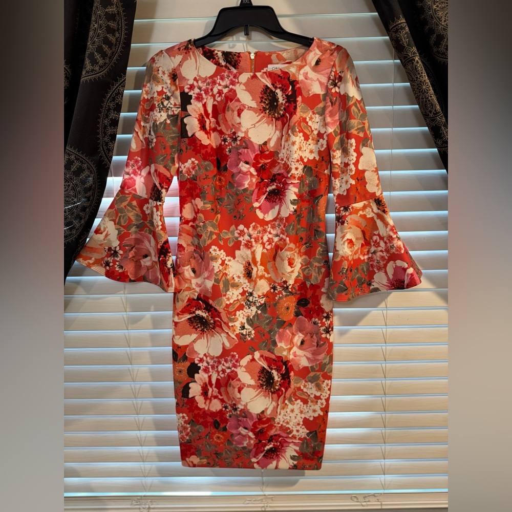 Calvin Klein Coral Floral Dress Size 4